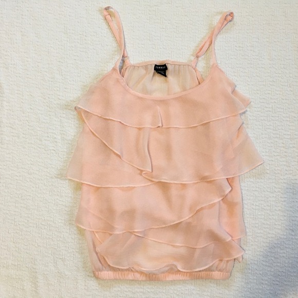 torrid Tops - Torrid Pink Ruffle‎ Chiffon Spaghetti Strap Tank Top Women Size 0X Boho